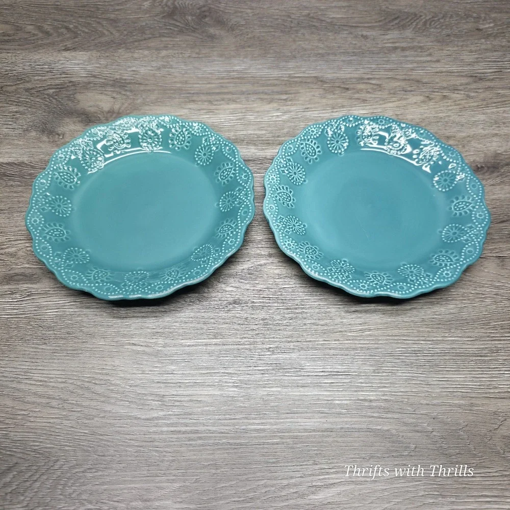 Pioneer‎ Woman Lace Cowgirl Stoneware - Teal - Two Replacement 8.5